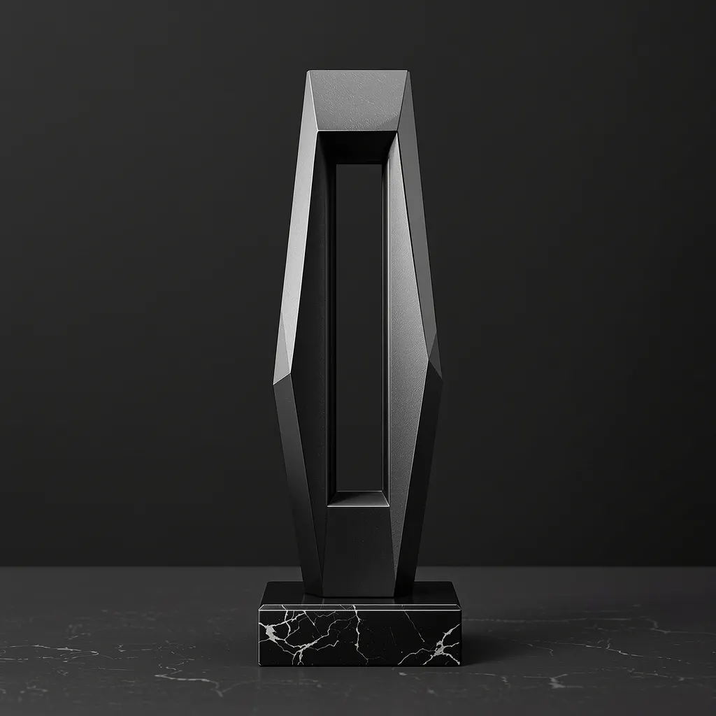 A graphite websbz award sculpture on a marble base