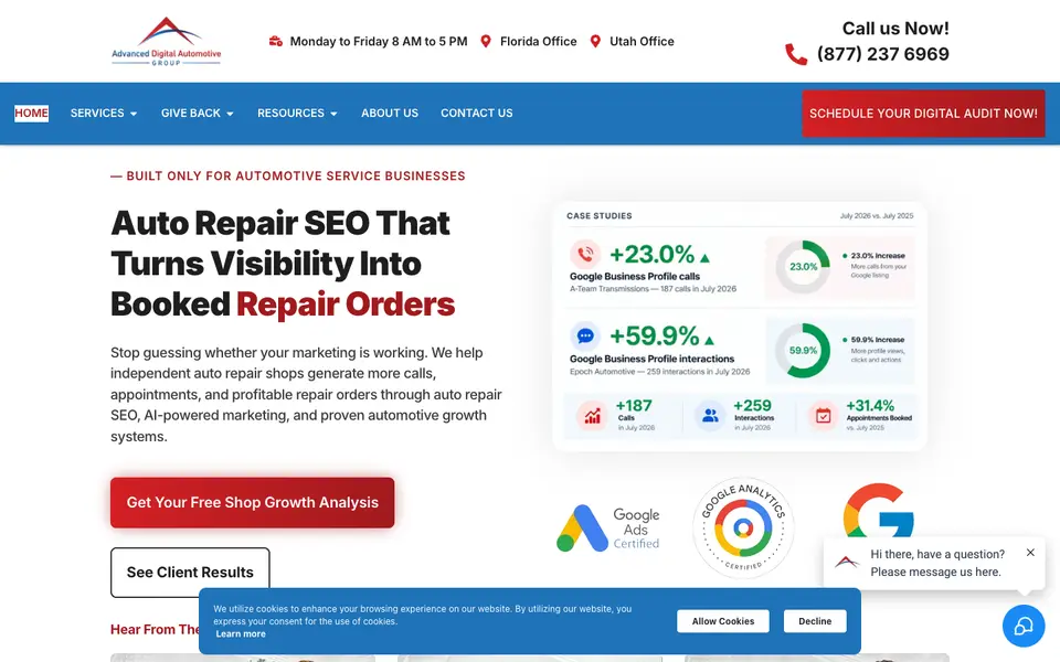 Home page of Advanced Digital Automotive Group at autorepairseo.com