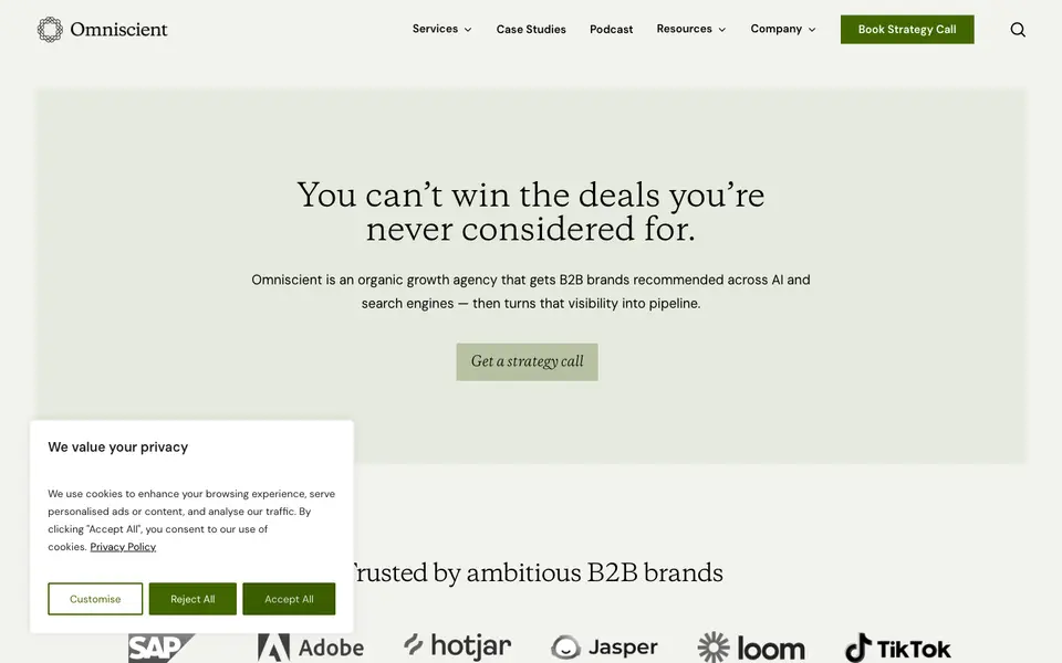 Home page of Omniscient Digital at beomniscient.com