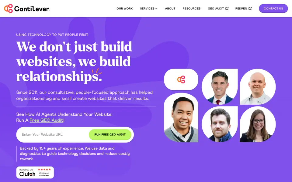 Home page of Cantilever at cantilever.co