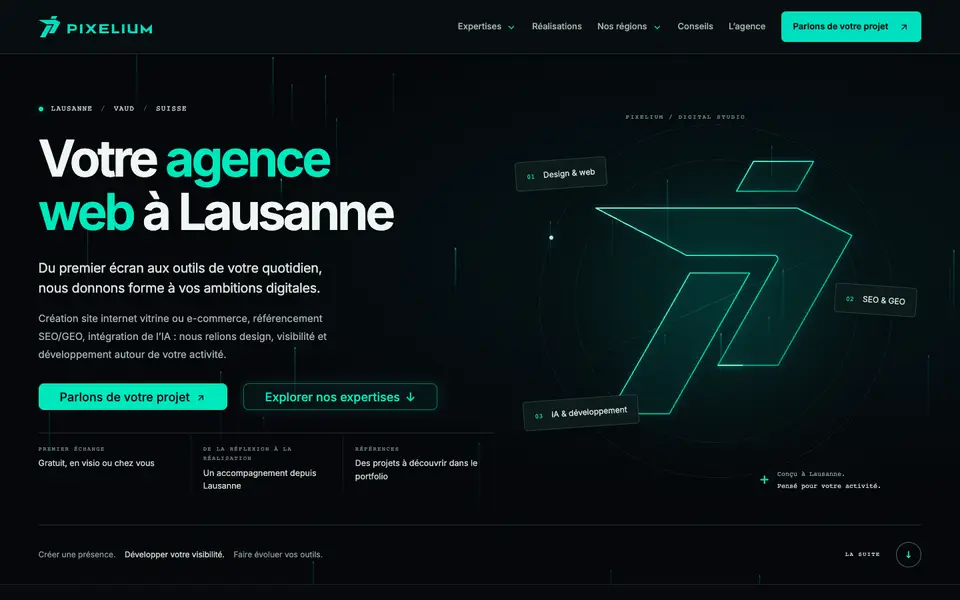 Home page of Pixelium at pixelium.ch
