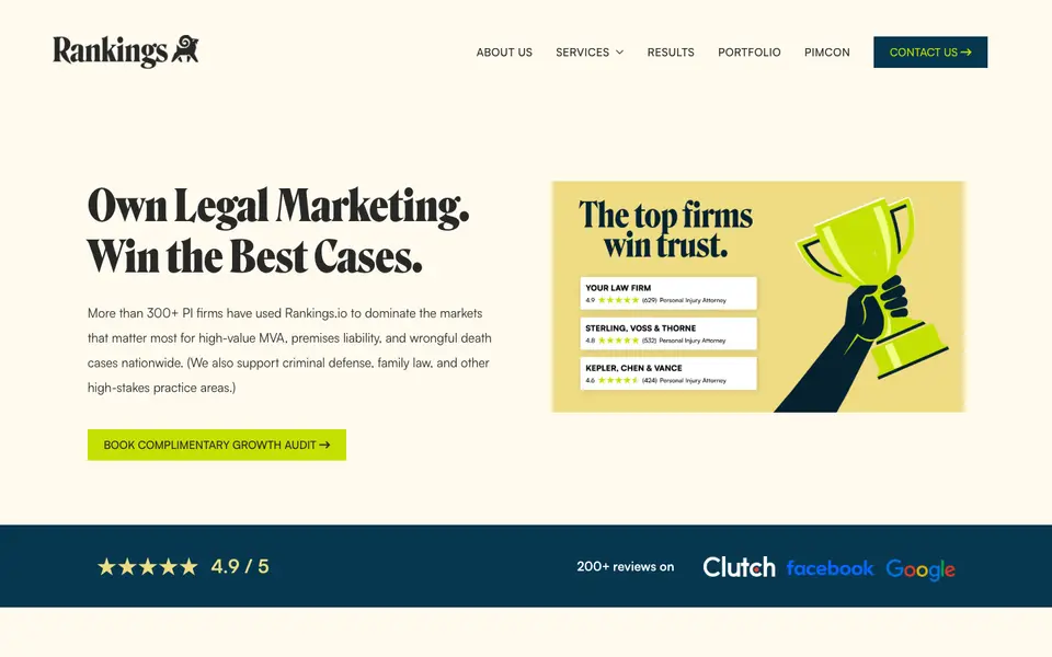 Home page of Rankings.io at rankings.io