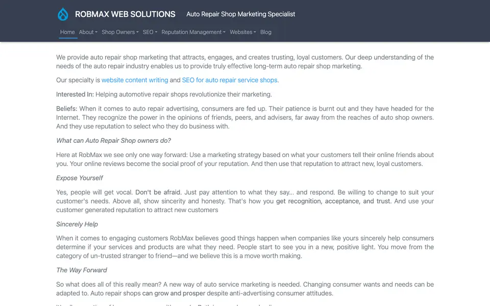 Home page of RobMax Web Solutions at robertmaxim.com