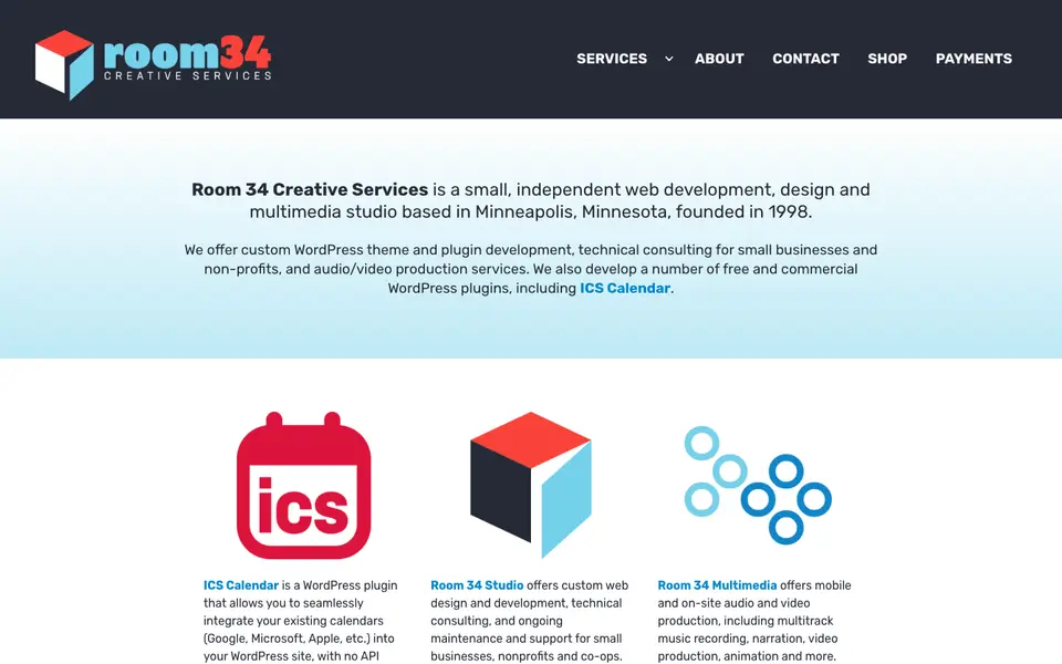 Home page of Room 34 Creative Services at room34.com