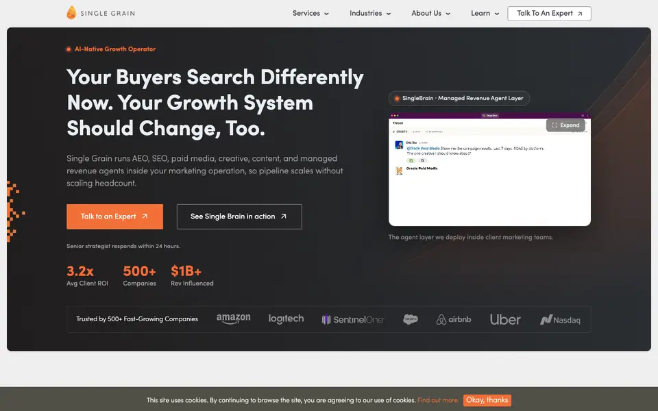 Home page of Single Grain at singlegrain.com