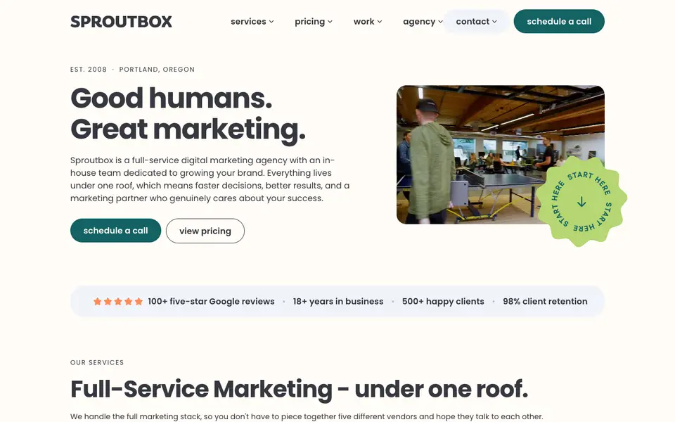 Home page of Sproutbox at sproutbox.co