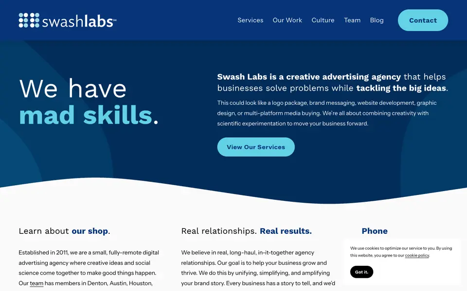 Home page of Swash Labs at swashlabs.com