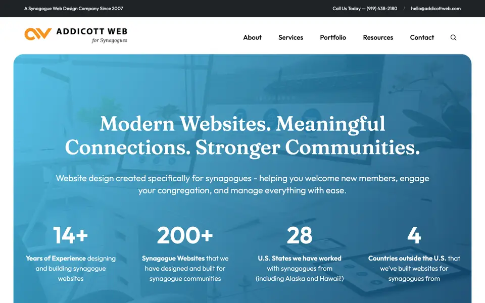 Home page of Addicott Web at synagogue-websites.com