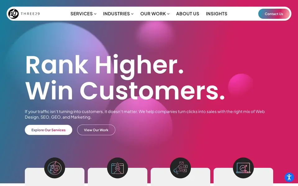 Home page of Three29 at three29.com