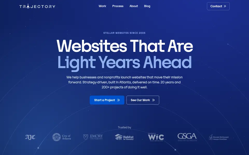 Home page of Trajectory Web Design at trajectorywebdesign.com