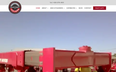 Home page of coastmachinerymovers.com, a client site credited to 1EZ Creative