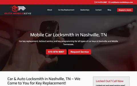 Home page of auto-mobilekeys.com, a client site credited to 323 Design