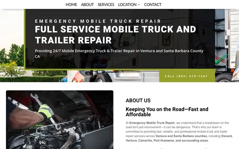 Home page of emergencymobiletruckrepair.net, a client site credited to Advantage Media Partners