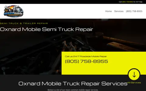 Home page of oxnardmobilesemitruckrepair.com, a client site credited to Advantage Media Partners