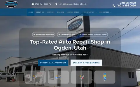 Home page of arnoldautorepair.com, a client site credited to Advanced Digital Automotive Group