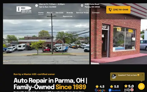 Home page of parmaccs.com, a client site credited to Advanced Digital Automotive Group