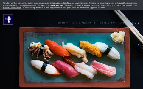 Home page of sushikashiba.com, a client site credited to Bizango