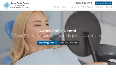 Home page of arrowsmiledental.com, a client site credited to BNE Creative