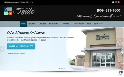 Home page of silversmiledental.com, a client site credited to BNE Creative