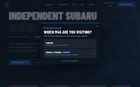Home page of m45automotive.com, a client site credited to Boas Digital Solutions