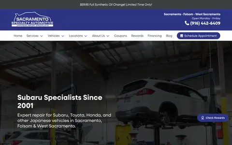 Home page of sacramentoautorepair.com, a client site credited to Boas Digital Solutions