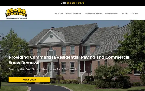 Home page of bandmpaving.com, a client site credited to B Square Web