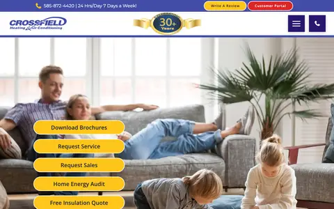 Home page of crossfieldheating.com, a client site credited to B Square Web