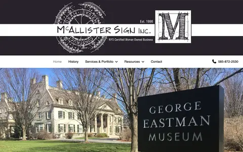 Home page of mcallistersign.com, a client site credited to B Square Web