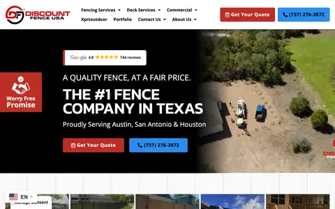 Home page of discountfenceusa.com, a client site credited to CAMP Digital