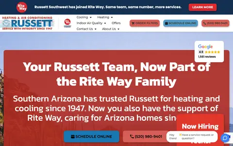 Home page of russettsouthwest.com, a client site credited to CAMP Digital