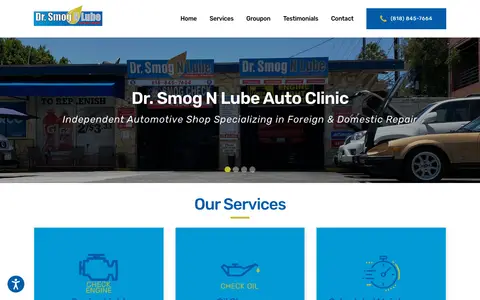 Home page of drsmognlube.com, a client site credited to Caspian Services