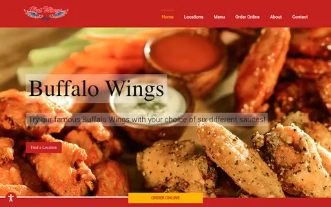 Home page of hotwingscafe.net, a client site credited to Caspian Services