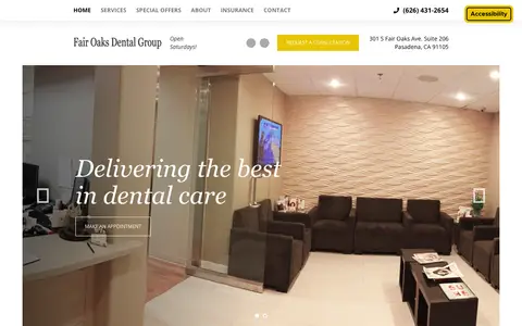 Home page of mydentistpasadena.com, a client site credited to Caspian Services