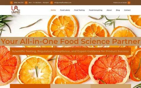 Home page of unitedfoodlabs.com, a client site credited to Caspian Services