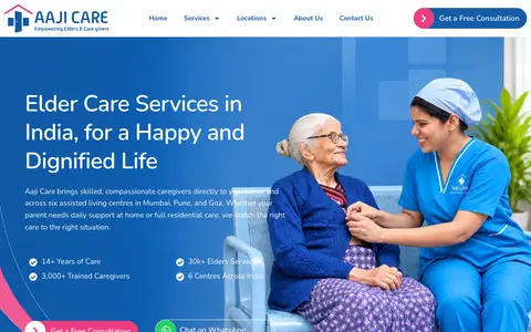 Home page of aajicare.in, a client site credited to CGxperts