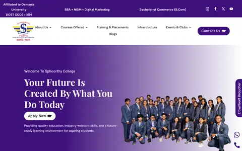 Home page of sphoorthydegreecollege.ac.in, a client site credited to CGxperts