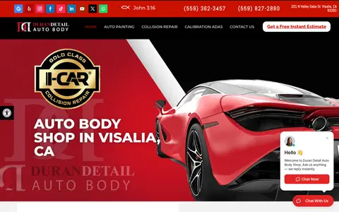 Home page of autobodyshopvisalia.com, a client site credited to Chavez Web Design