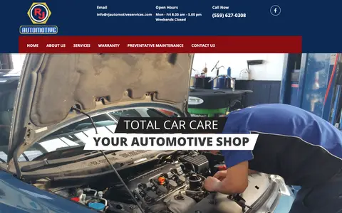Home page of rjautomotiveservices.com, a client site credited to Chavez Web Design