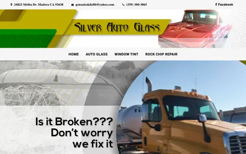 Home page of silverautoglassmobile.com, a client site credited to Chavez Web Design