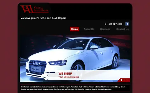 Home page of vwautorepairvisalia.com, a client site credited to Chavez Web Design