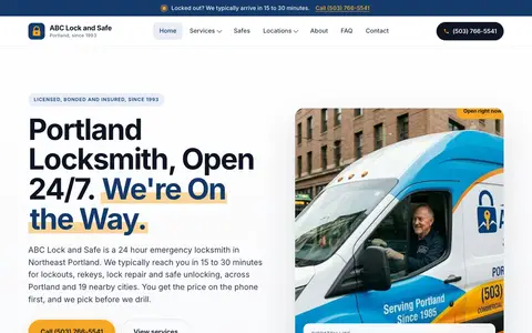 Home page of abclockandsafe.com, a client site credited to Clickflame