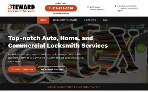 Home page of bestlocksmithinaustin.com, a client site credited to Clickflame