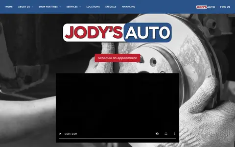 Home page of jodysauto.com, a client site credited to Flypaper
