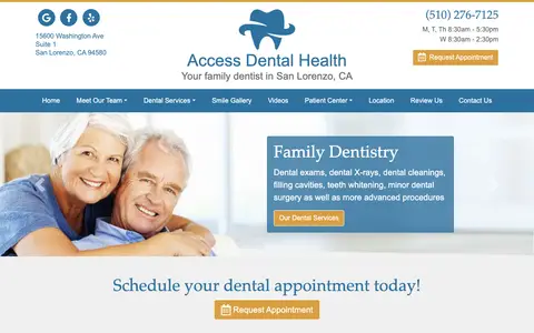 Home page of accessdentalca.com, a client site credited to Dental Web Services