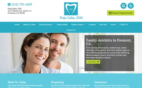 Home page of gabadental.com, a client site credited to Dental Web Services
