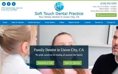 Home page of softtouchdentalpracticeca.com, a client site credited to Dental Web Services