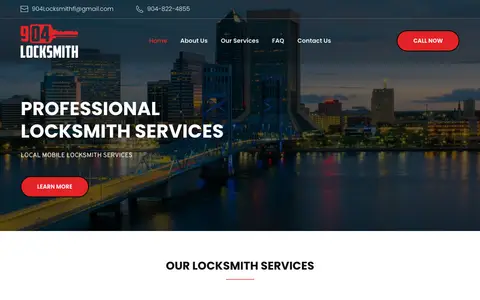 Home page of 904locksmithfl.com, a client site credited to Designer 1 Media