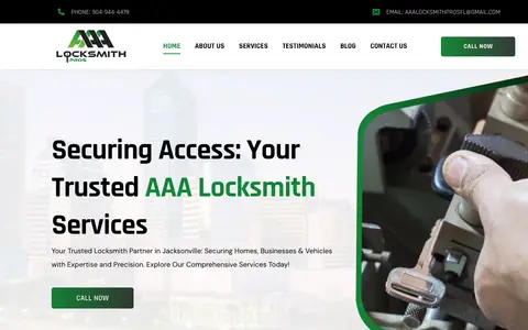 Home page of aaalocksmithsprosfl.com, a client site credited to Designer 1 Media
