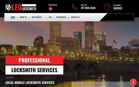Home page of leolocksmith365.com, a client site credited to Designer 1 Media
