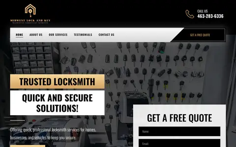 Home page of midwestlocksandkey.com, a client site credited to Designer 1 Media